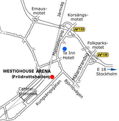 Kartskiss. Position av Westinghouse Arena